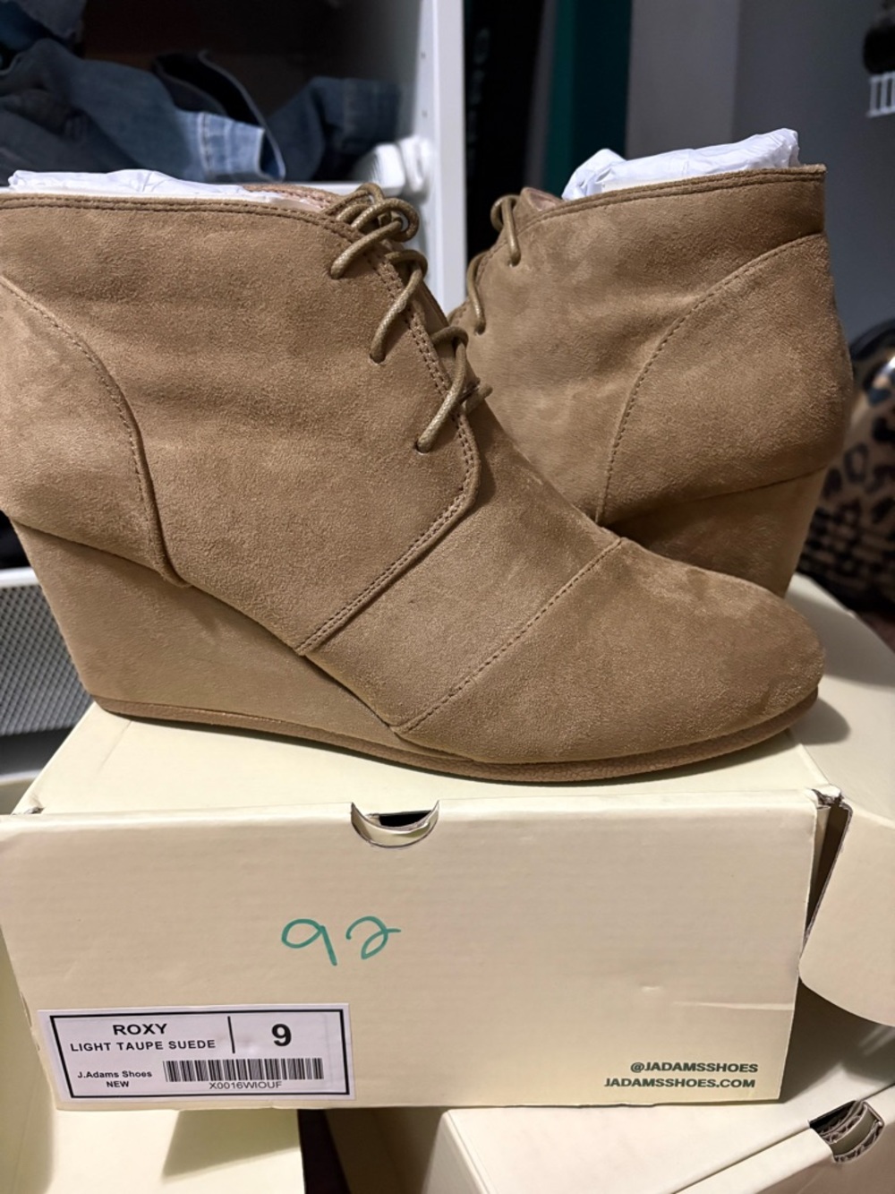 Roxy Light Taupe Suede Wedge Ankle Boots